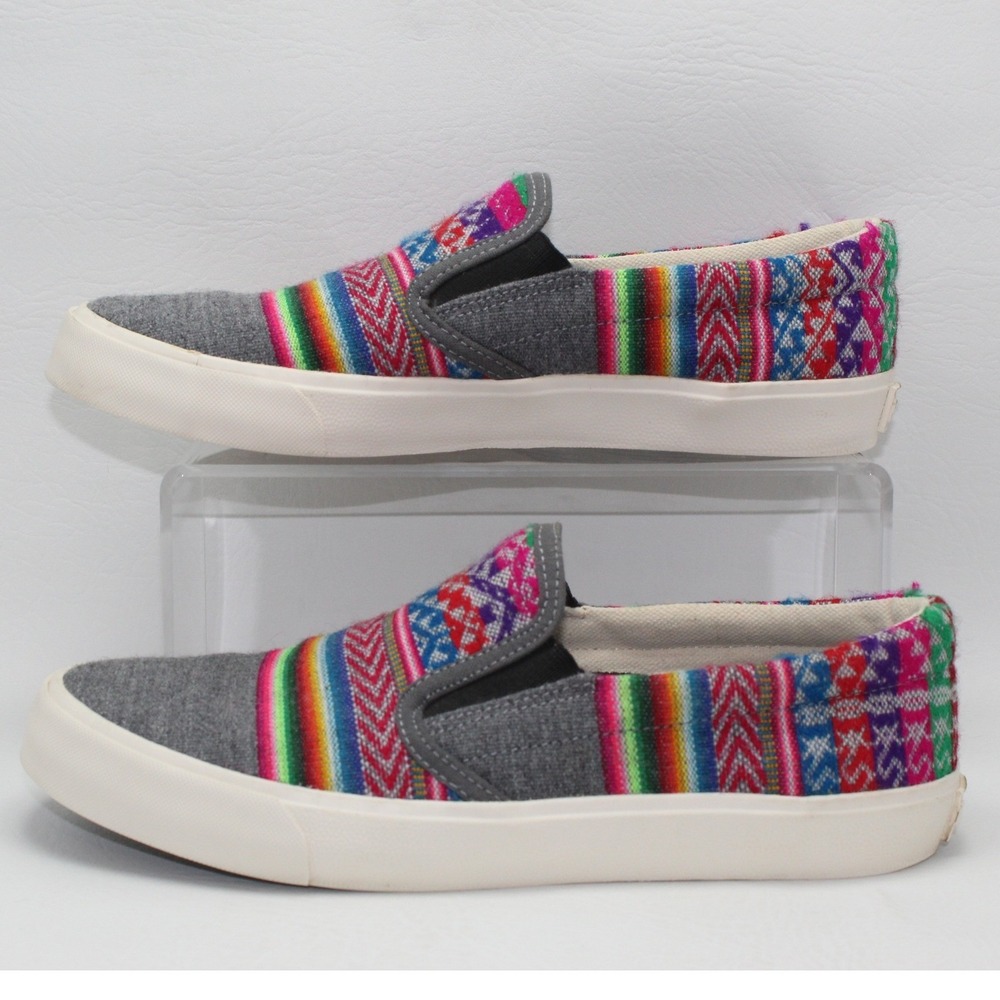 Inkkas Multi-Color Woven Textile Slip On Sneakers Womens 8 Mens 6 Grey Low Top